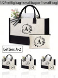 2pcs/Set Personalized Letter Canvas Tote Bags, Ideal Gifts For Weddings