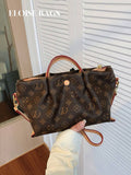 Vintage Floral Crepe Basket Tote Bag, Synthetic Leather Shoulder Bag, Large Capacity, Versatile, Suitable For Commuting, Women's Bag