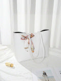 Fashionable Large Capacity Women's Tote Bag, Magnetic Closure With Scarf Decor, Suitable For Daily Commute And School, Shoulder Bag & Handbag