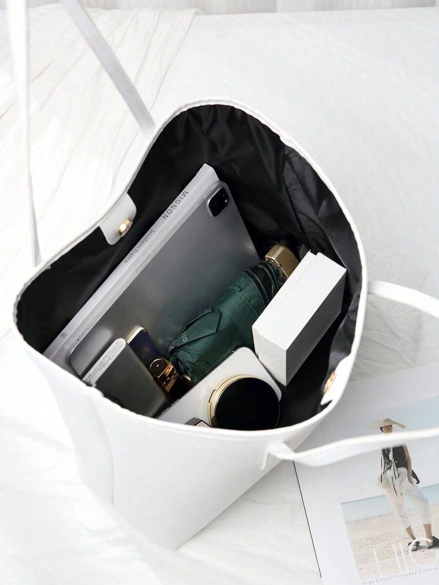 Fashionable Large Capacity Women's Tote Bag, Magnetic Closure With Scarf Decor, Suitable For Daily Commute And School, Shoulder Bag & Handbag
