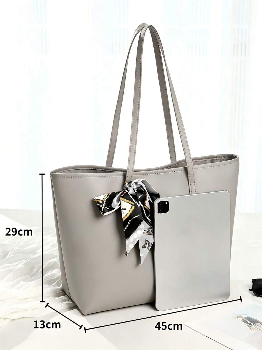 Fashionable Large Capacity Women's Tote Bag, Magnetic Closure With Scarf Decor, Suitable For Daily Commute And School, Shoulder Bag & Handbag