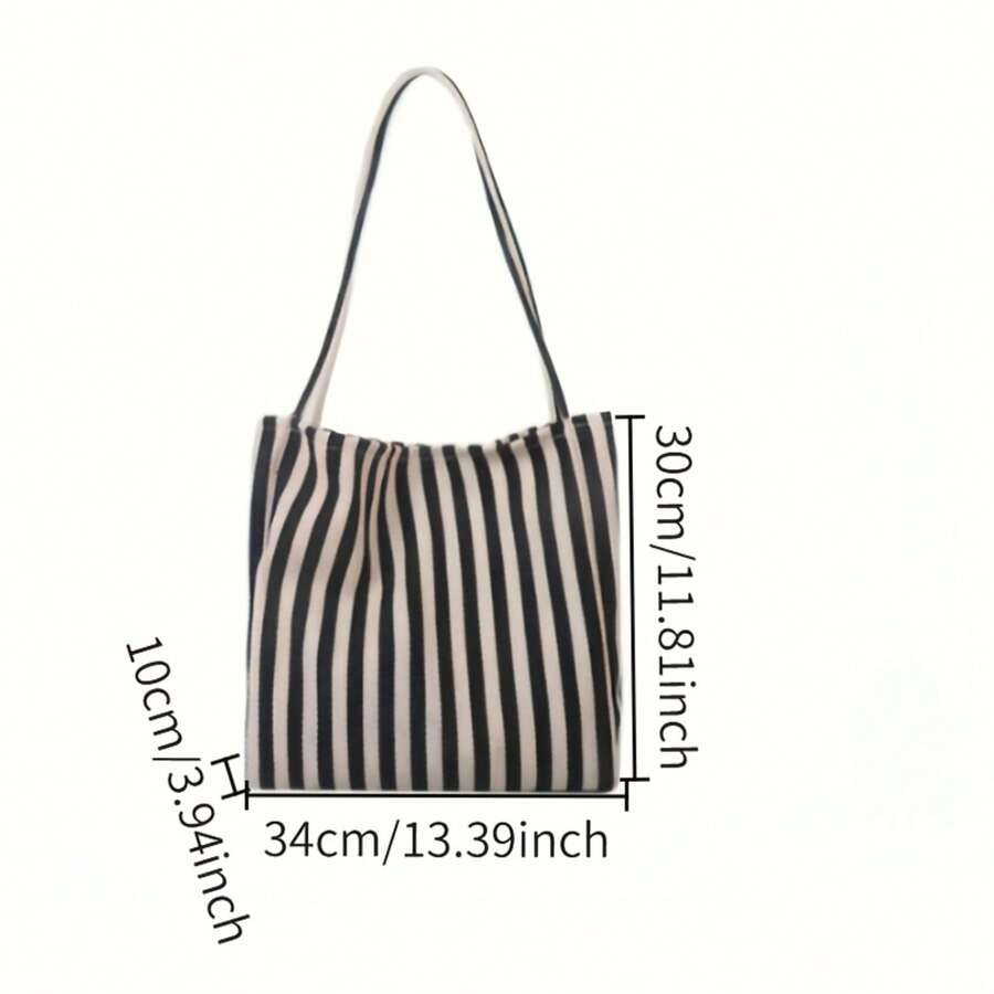 Stylish Striped Canvas Tote Bag – Spacious And Versatile – Perfect For Work, School, Or Everyday Outings