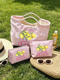 Vintage Striped Handbag With Italian Sorrento Lemon Pattern And Matching Contras