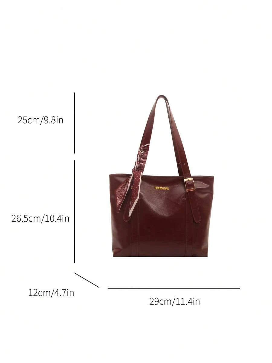 1pc Red Summer New Scarf Decor Large Capacity Solid Color PU Tote Bag Women's Shoulder Bag