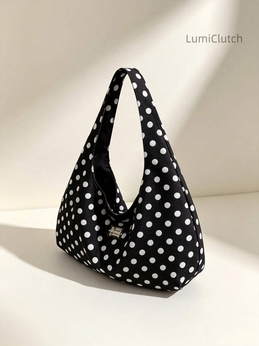 Women Large Polka Dot Hobo Bag, Wrinkle Canvas Crossbody Shoulder Tote Purse, Casual Daily Handbag For Travel Shopping School, Lightweight Sling Bag