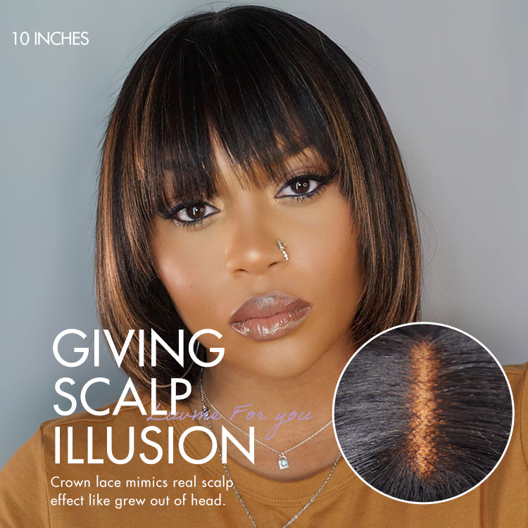 New Customers Only | Put On and Go Ash Blonde Highlight / Brown Highlight / Natural Black Layered Cut Yaki Straight Minimalist Lace Bob Wig