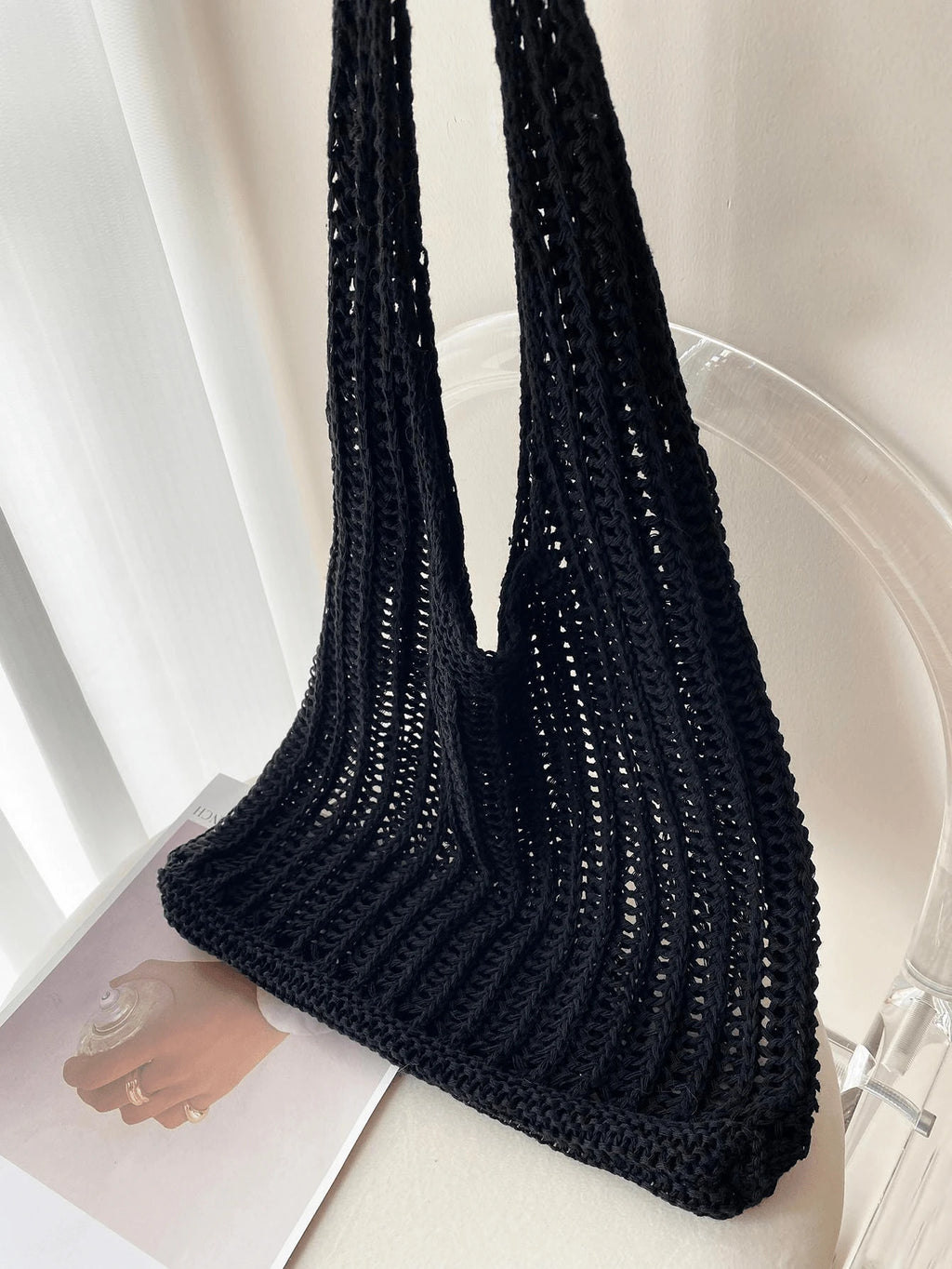 ENBEI Large Capacity Vintage Beach Bag, Bohemian Beach Bag, Holiday Essential, Women's Fashion Handmade Crochet Handbag. Suitable For College Students, Back To School And Mother's Day Gifts, Beach Bag
