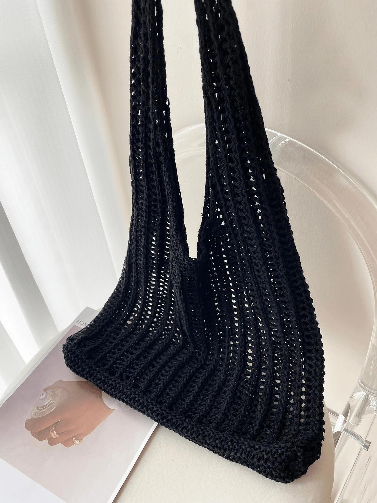ENBEI Large Capacity Vintage Beach Bag, Bohemian Beach Bag, Holiday Essential, Women's Fashion Handmade Crochet Handbag. Suitable For College Students, Back To School And Mother's Day Gifts, Beach Bag