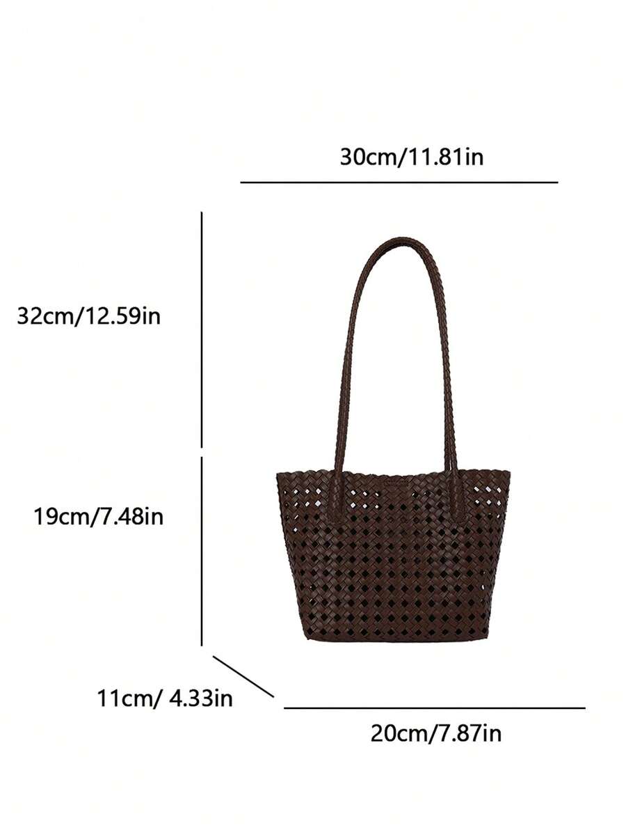 Women's Vintage Hollow Woven Leather Tote Bag, Magnetic Closure Large Capacity Bucket Bag, Fashion Casual Daily Commute Shopping Bag, Breathable Woven Large Capacity Handbag, Suitable For Vacation, Be