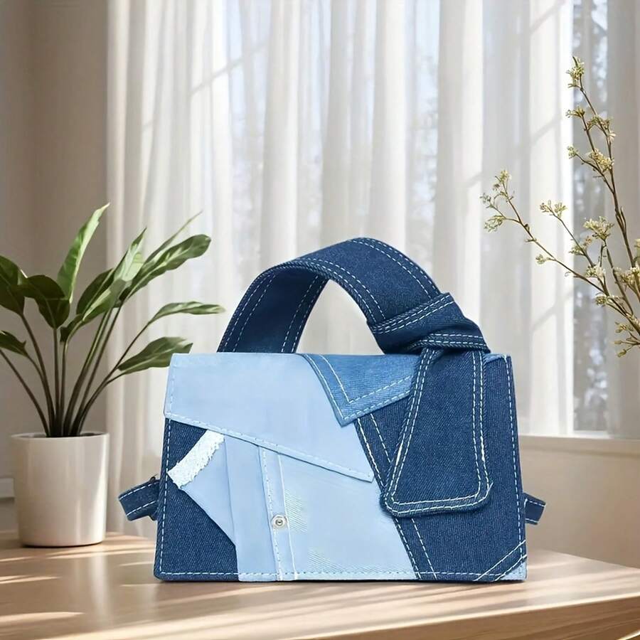 Stylish Two Tone Patchwork Crossbody Tote Bag For Women With Magnetic Closure Adjustable Strap Polyester Lining Perfect For Daily Use And Everyday Sho