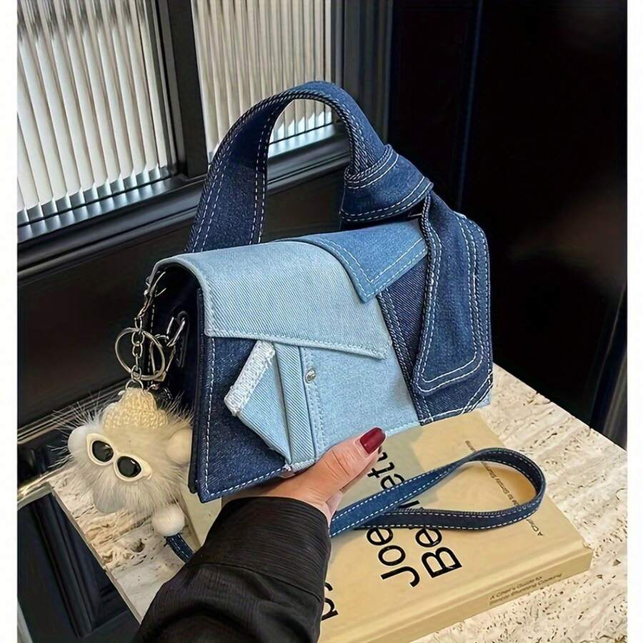 Stylish Two Tone Patchwork Crossbody Tote Bag For Women With Magnetic Closure Adjustable Strap Polyester Lining Perfect For Daily Use And Everyday Sho