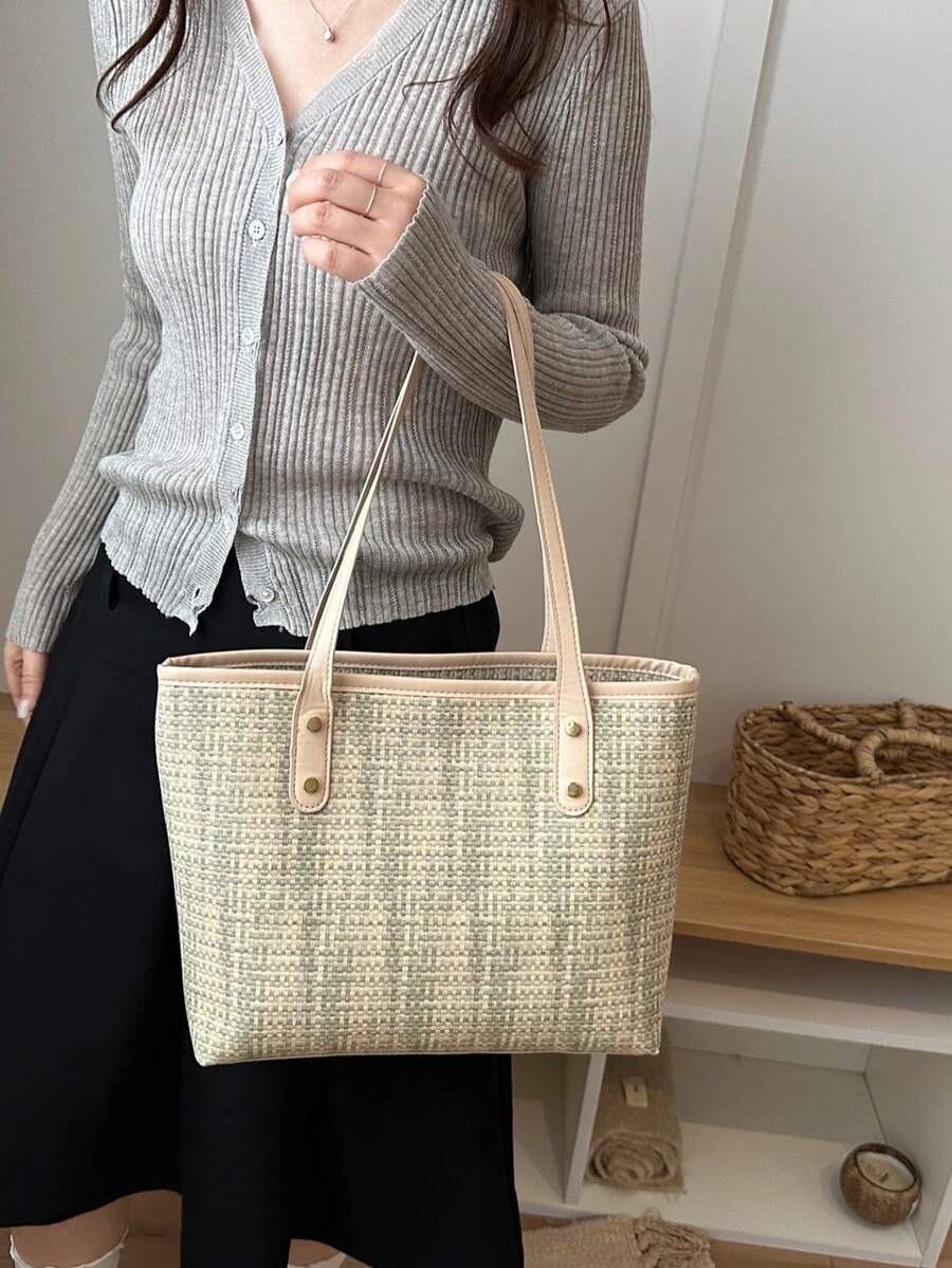 2026 New Fashionable Large Capacity Striped Colorblock Aesthetic Tote Underarm Bag For Women, Commuter Style