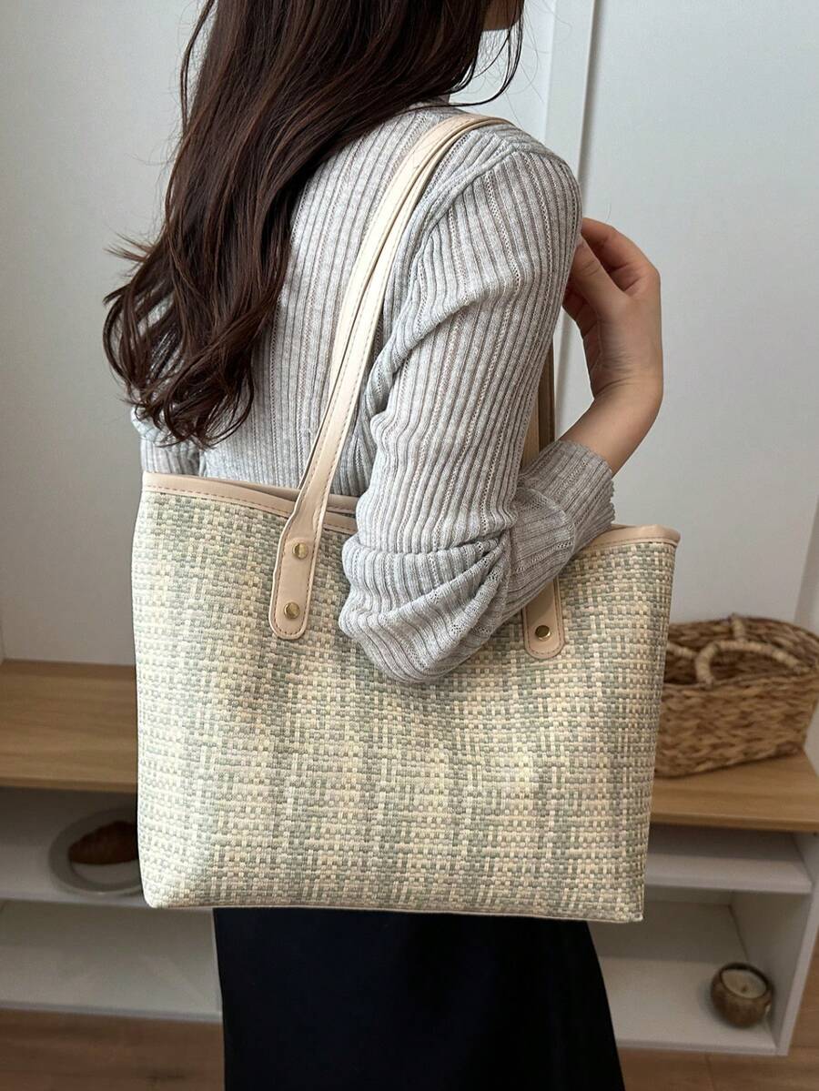 2026 New Fashionable Large Capacity Striped Colorblock Aesthetic Tote Underarm Bag For Women, Commuter Style
