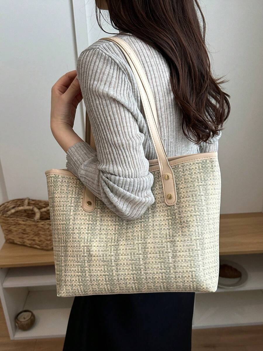 2026 New Fashionable Large Capacity Striped Colorblock Aesthetic Tote Underarm Bag For Women, Commuter Style