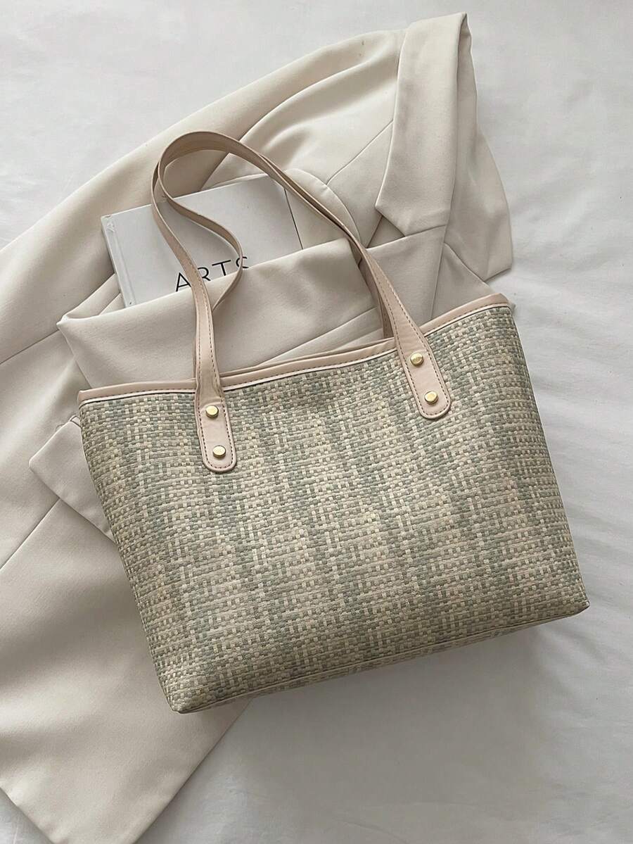 2026 New Fashionable Large Capacity Striped Colorblock Aesthetic Tote Underarm Bag For Women, Commuter Style