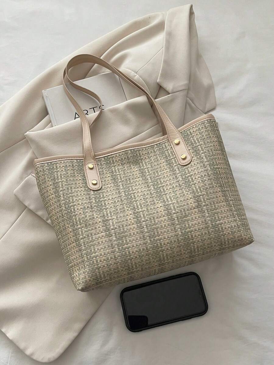 2026 New Fashionable Large Capacity Striped Colorblock Aesthetic Tote Underarm Bag For Women, Commuter Style