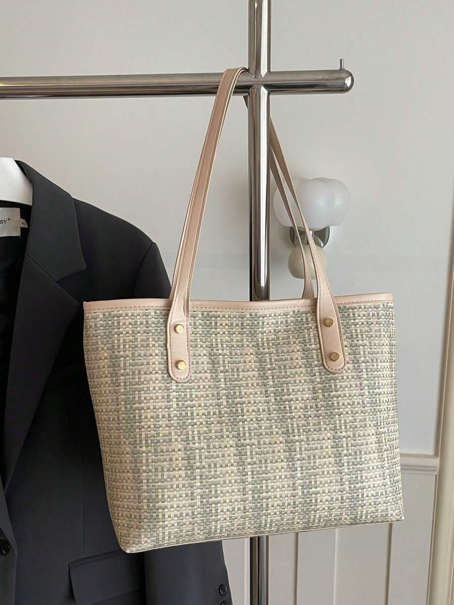 2026 New Fashionable Large Capacity Striped Colorblock Aesthetic Tote Underarm Bag For Women, Commuter Style