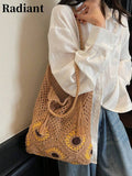 Women's Crochet Hollow Out Bohemian Style Shoulder Tote Bag, Casual Summer Beach Daily Use