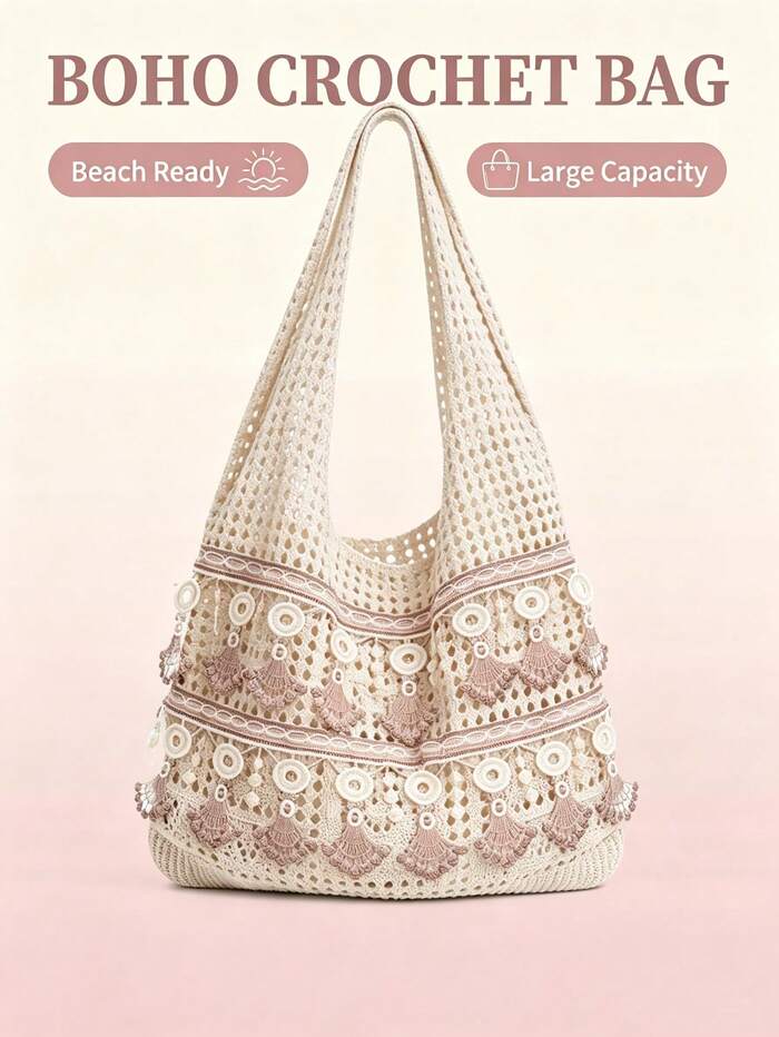 LFIRSTL Fashion Lace Crochet Hollow Design Vacation, School Bag, Large Capacity