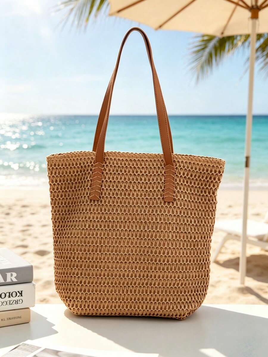 Handmade Straw Beach Tote Bag For Women, Large Capacity Crochet Boho Shoulder Bag, Comfortable Woven Handbag For Summer Vacation, Beach & Daily Use