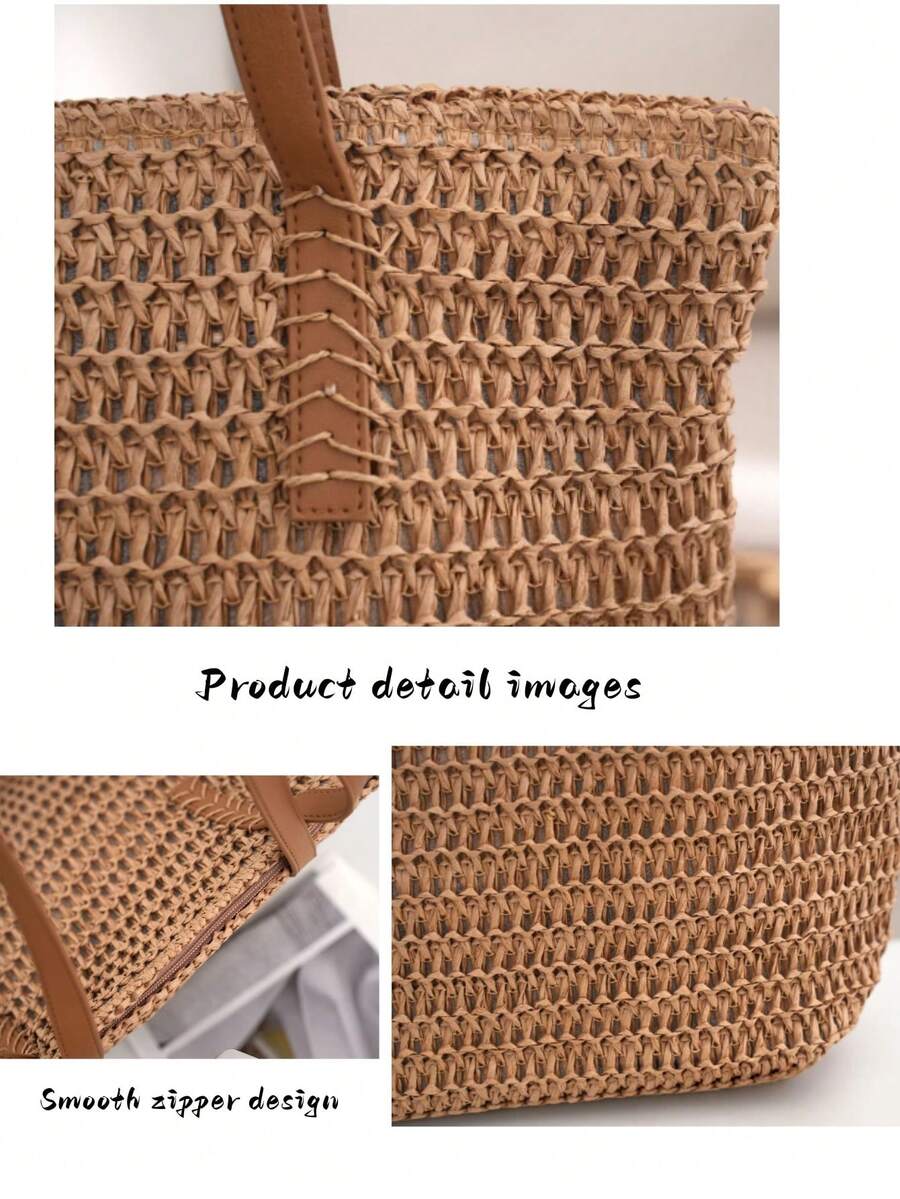 Handmade Straw Beach Tote Bag For Women, Large Capacity Crochet Boho Shoulder Bag, Comfortable Woven Handbag For Summer Vacation, Beach & Daily Use
