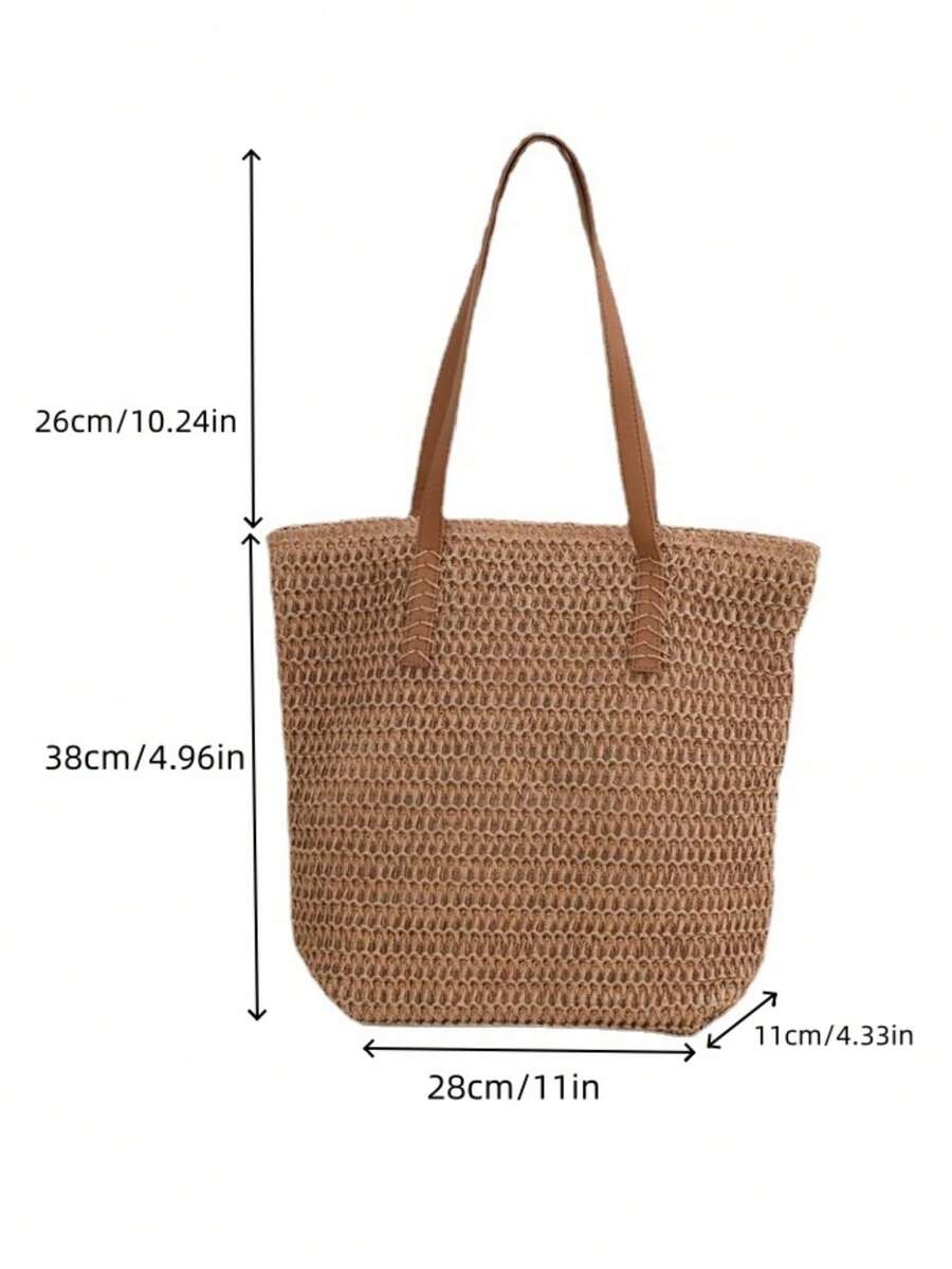 Handmade Straw Beach Tote Bag For Women, Large Capacity Crochet Boho Shoulder Bag, Comfortable Woven Handbag For Summer Vacation, Beach & Daily Use