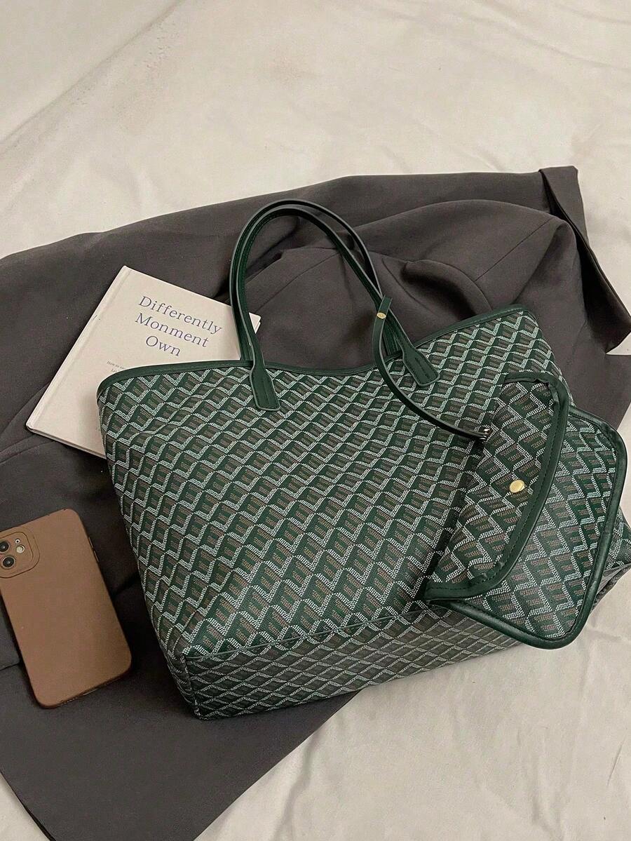 2pcs/Set 2026 New Fashion Patchwork Tote Bag,Large Capacity Travel Bag, Shopping Bag, Suitable ForWomen, Daily Use, Back To School Students