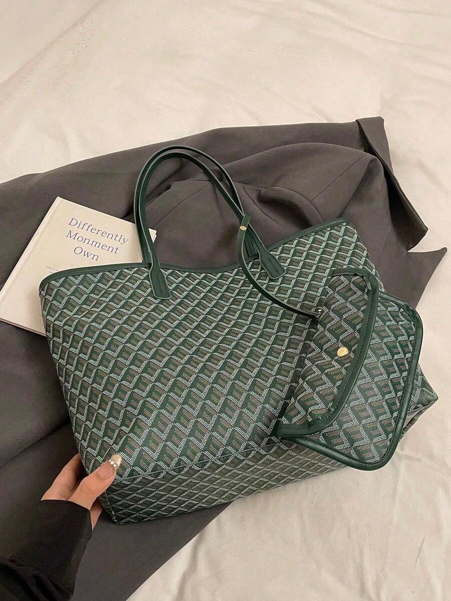 2pcs/Set 2026 New Fashion Patchwork Tote Bag,Large Capacity Travel Bag, Shopping Bag, Suitable ForWomen, Daily Use, Back To School Students