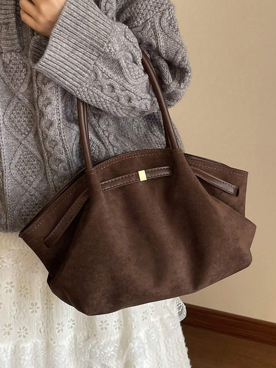 Matte Velvet Fabric & PU Retro Wing Tote Bag, All-Season Versatile, Suitable For Daily Commute, Sweet Dates, Shopping Trips, Afternoon Tea Gatherings, Short Vacations; Ideal For Urban White-Collar, St