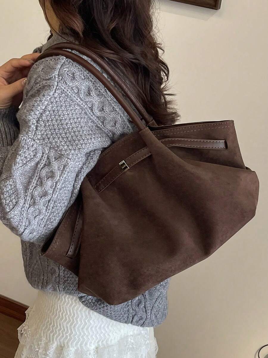 Matte Velvet Fabric & PU Retro Wing Tote Bag, All-Season Versatile, Suitable For Daily Commute, Sweet Dates, Shopping Trips, Afternoon Tea Gatherings, Short Vacations; Ideal For Urban White-Collar, St