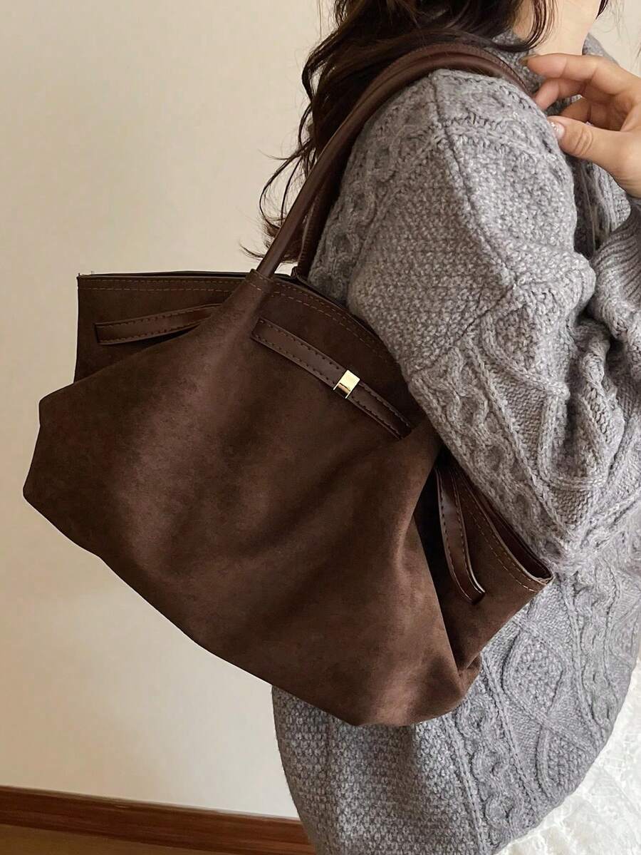 Matte Velvet Fabric & PU Retro Wing Tote Bag, All-Season Versatile, Suitable For Daily Commute, Sweet Dates, Shopping Trips, Afternoon Tea Gatherings, Short Vacations; Ideal For Urban White-Collar, St