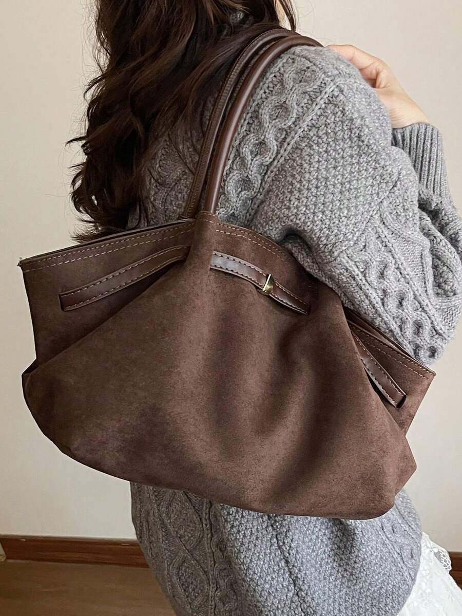 Matte Velvet Fabric & PU Retro Wing Tote Bag, All-Season Versatile, Suitable For Daily Commute, Sweet Dates, Shopping Trips, Afternoon Tea Gatherings, Short Vacations; Ideal For Urban White-Collar, St