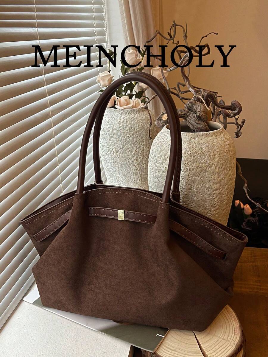 Matte Velvet Fabric & PU Retro Wing Tote Bag, All-Season Versatile, Suitable For Daily Commute, Sweet Dates, Shopping Trips, Afternoon Tea Gatherings, Short Vacations; Ideal For Urban White-Collar, St