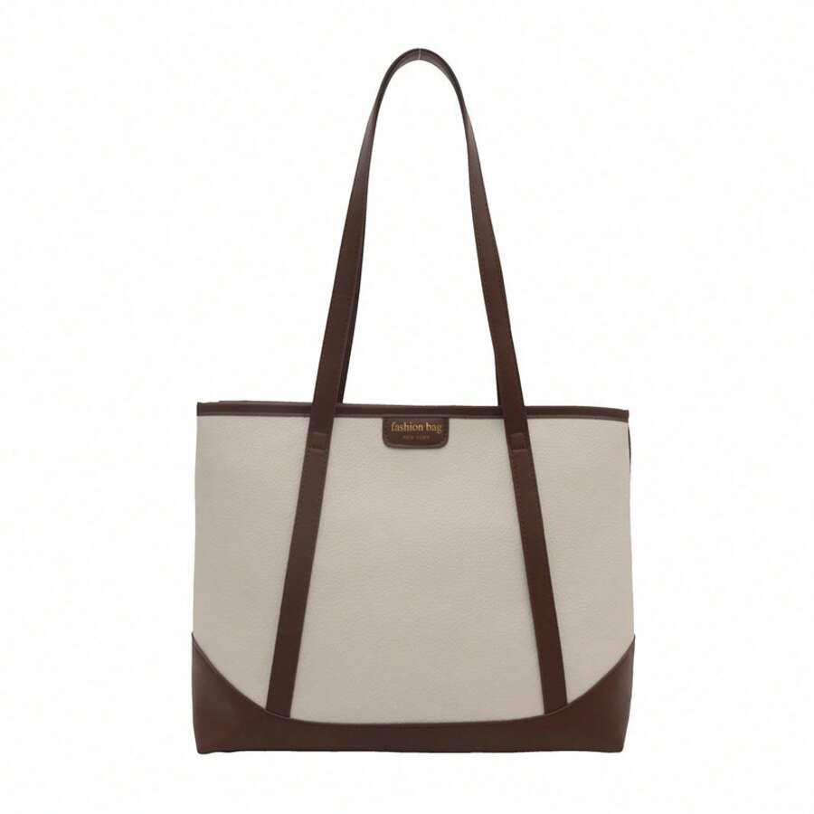 Shoulder BagAutumn Large-Capacity Tote Bag, Fashionable, Simple, Textured, Women's Commuter Shoulder Bag, Popular, Beautiful, Color-Blocking