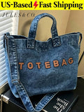 Casual Chic Washed Denim Tote Bag Fashionable Handbag For Women Large Capacity S