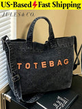 Casual Chic Washed Denim Tote Bag Fashionable Handbag For Women Large Capacity S