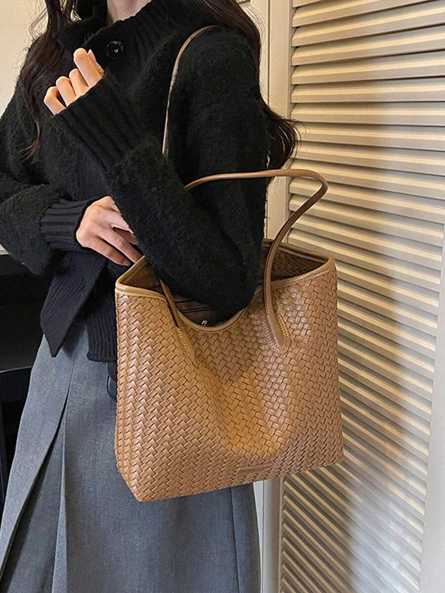 Large Capacity Summer Woven Tote Bag 2026 New Style Premium Woven Casual Minimalist Elegant Shoulder Bag