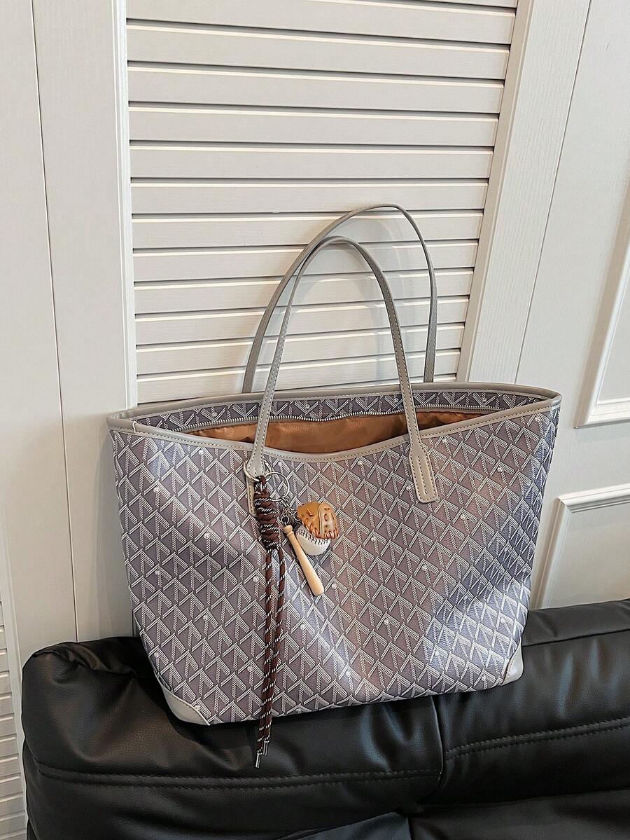 SHIMEINI 1pc New Popular Women's Large Capacity Commuter Niche Design Shoulder Bag Casual Versatile Minimalist Fashion Handbag Comfortable Fabric PU Texture Color Block Rhombus Design Zipper Closure C