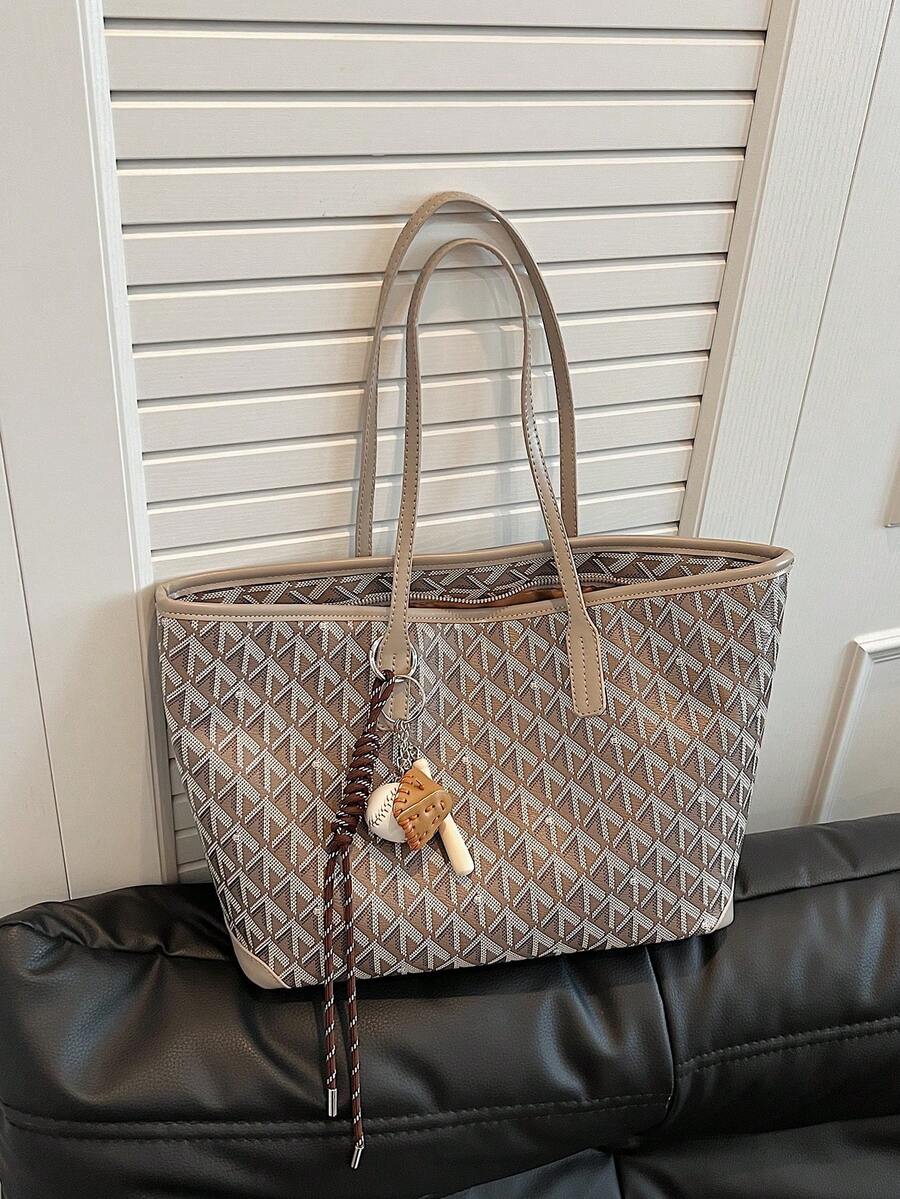 SHIMEINI 1pc New Popular Women's Large Capacity Commuter Niche Design Shoulder Bag Casual Versatile Minimalist Fashion Handbag Comfortable Fabric PU Texture Color Block Rhombus Design Zipper Closure C