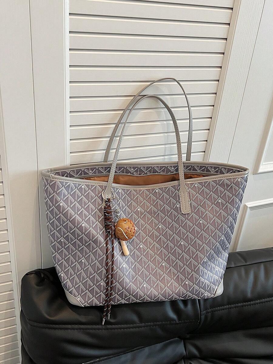 SHIMEINI 1pc New Popular Women's Large Capacity Commuter Niche Design Shoulder Bag Casual Versatile Minimalist Fashion Handbag Comfortable Fabric PU Texture Color Block Rhombus Design Zipper Closure C