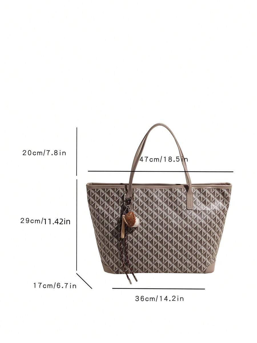 SHIMEINI 1pc New Popular Women's Large Capacity Commuter Niche Design Shoulder Bag Casual Versatile Minimalist Fashion Handbag Comfortable Fabric PU Texture Color Block Rhombus Design Zipper Closure C