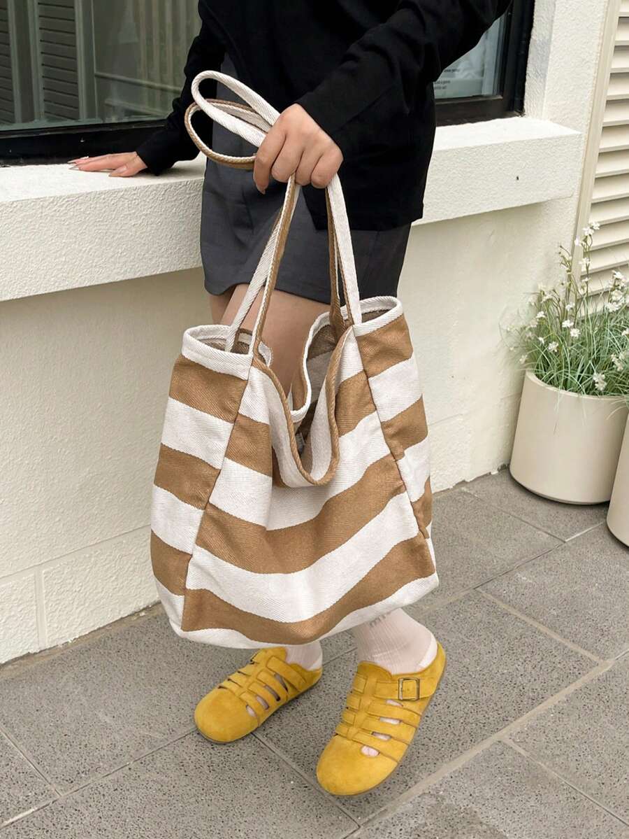 Large Capacity Beach Tote Bag Women Casual Minimalist Shopping Commuter Bag