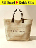 Large Summer Straw Beach Bag Tote Bag For Women Woven Handbag Brown Purse With L