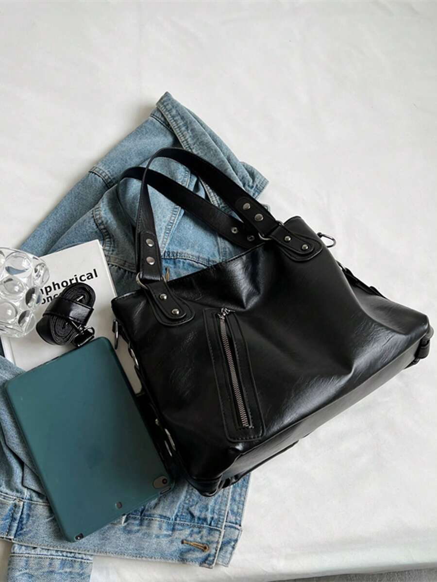 2026 New Vintage Fashion Studded Tote Bag, Large Capacity Handbag, Underarm Shoulder Bag For Office Commute