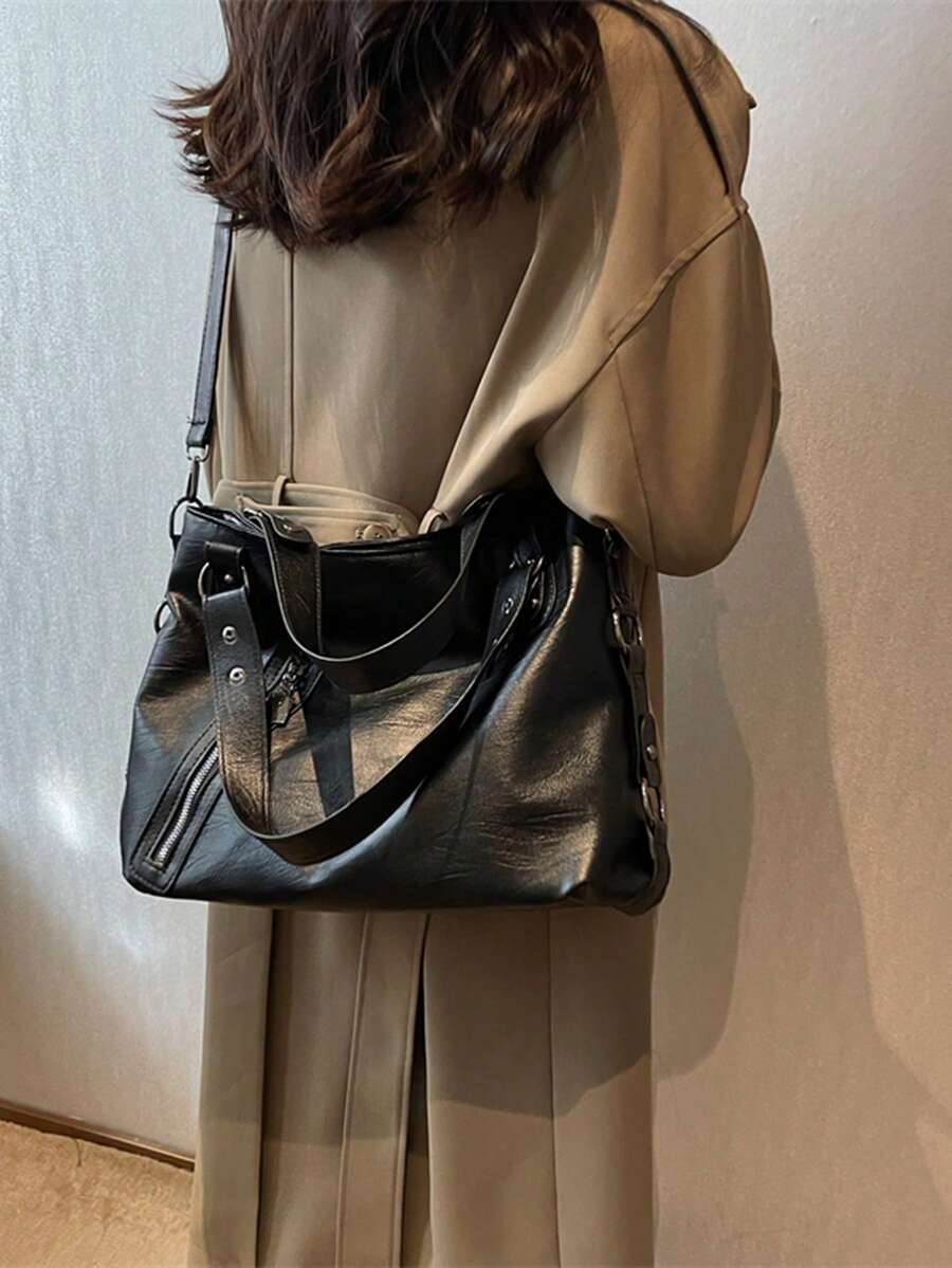 2026 New Vintage Fashion Studded Tote Bag, Large Capacity Handbag, Underarm Shoulder Bag For Office Commute