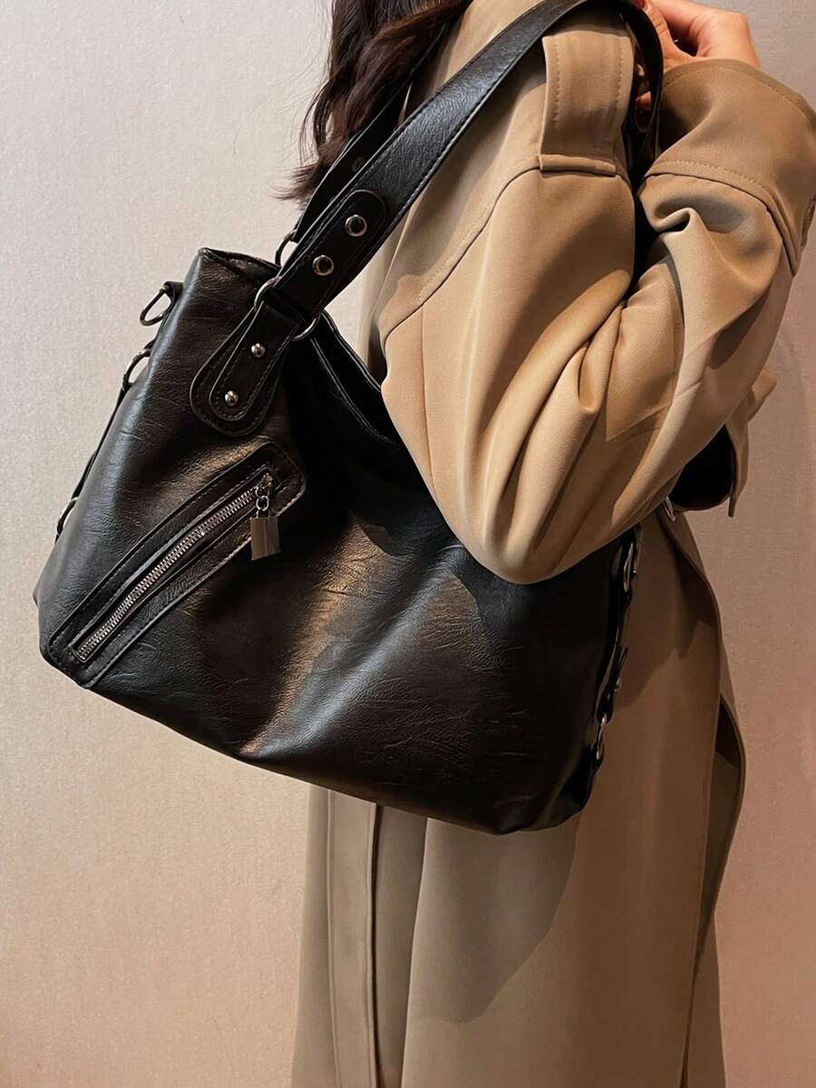 2026 New Vintage Fashion Studded Tote Bag, Large Capacity Handbag, Underarm Shoulder Bag For Office Commute