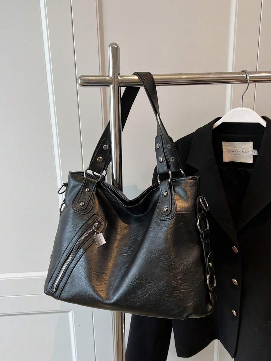 2026 New Vintage Fashion Studded Tote Bag, Large Capacity Handbag, Underarm Shoulder Bag For Office Commute