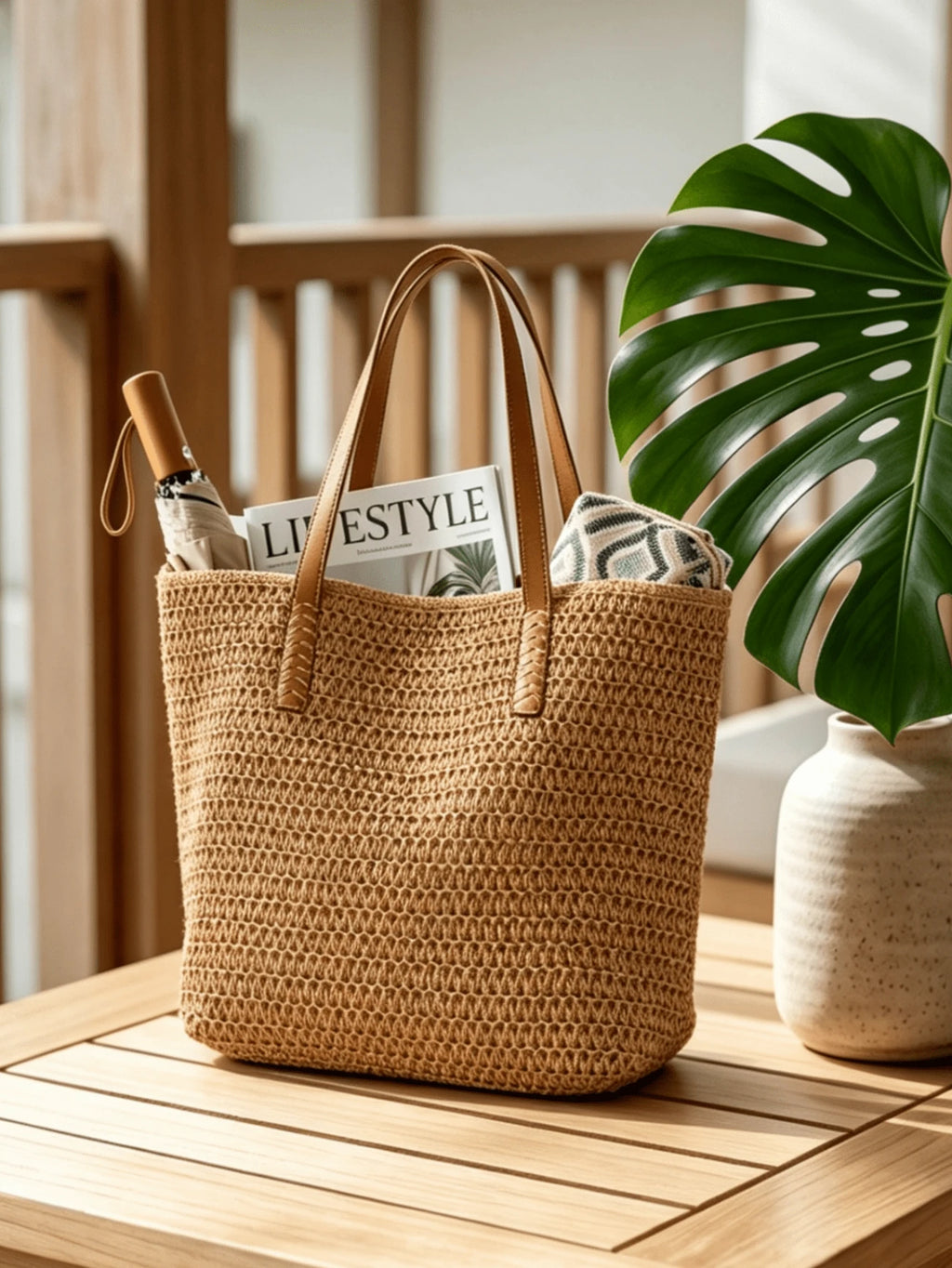 Handmade Straw Beach Tote Bag For Women, Large Capacity Crochet Boho Shoulder Bag, Comfortable Woven Handbag For Summer Vacation, Beach & Daily Use