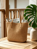 Handmade Straw Beach Tote Bag For Women, Large Capacity Crochet Boho Shoulder Bag, Comfortable Woven Handbag For Summer Vacation, Beach & Daily Use