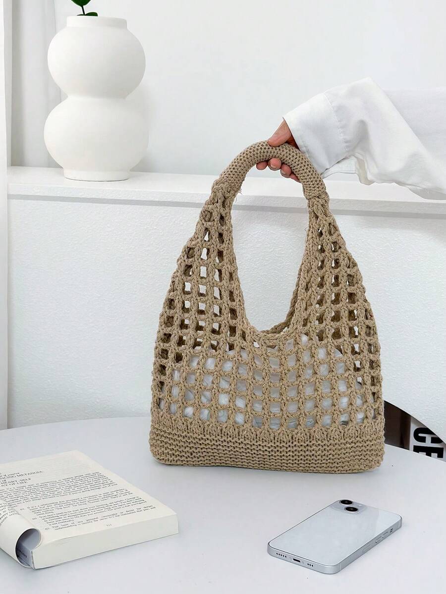 ENBEI Large Capacity Vintage Beach Bag, Bohemian Beach Bag, Holiday Essential, Women's Fashion Handmade Crochet Handbag. Suitable For College Students, Back To School And Mother's Day Gifts, Beach Bag
